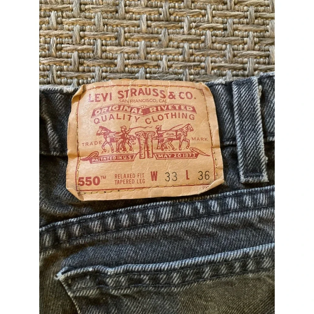 Levis 550 Jeans VTG 90s Mens 33x36 Black Grunge Relaxed Fit Tapered Red Tab USA